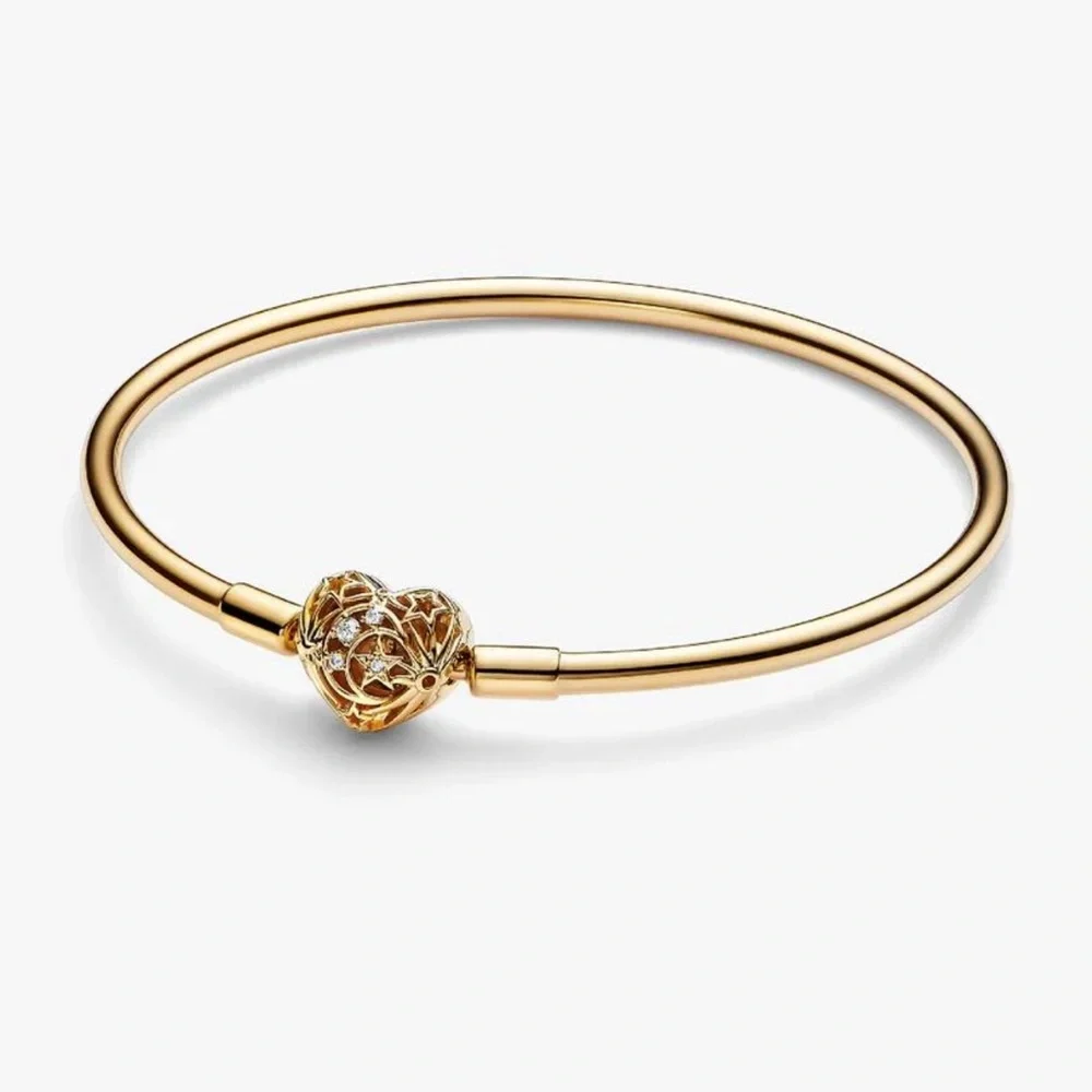 NEW PANDORA Celestial Heart Clasp Bangle Bracelet Plated 14k Gold - Picture 1 of 5